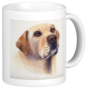 golden labrador painting on a mug