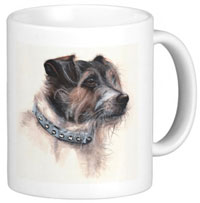 Scruffy jack russell terrier on a mug
